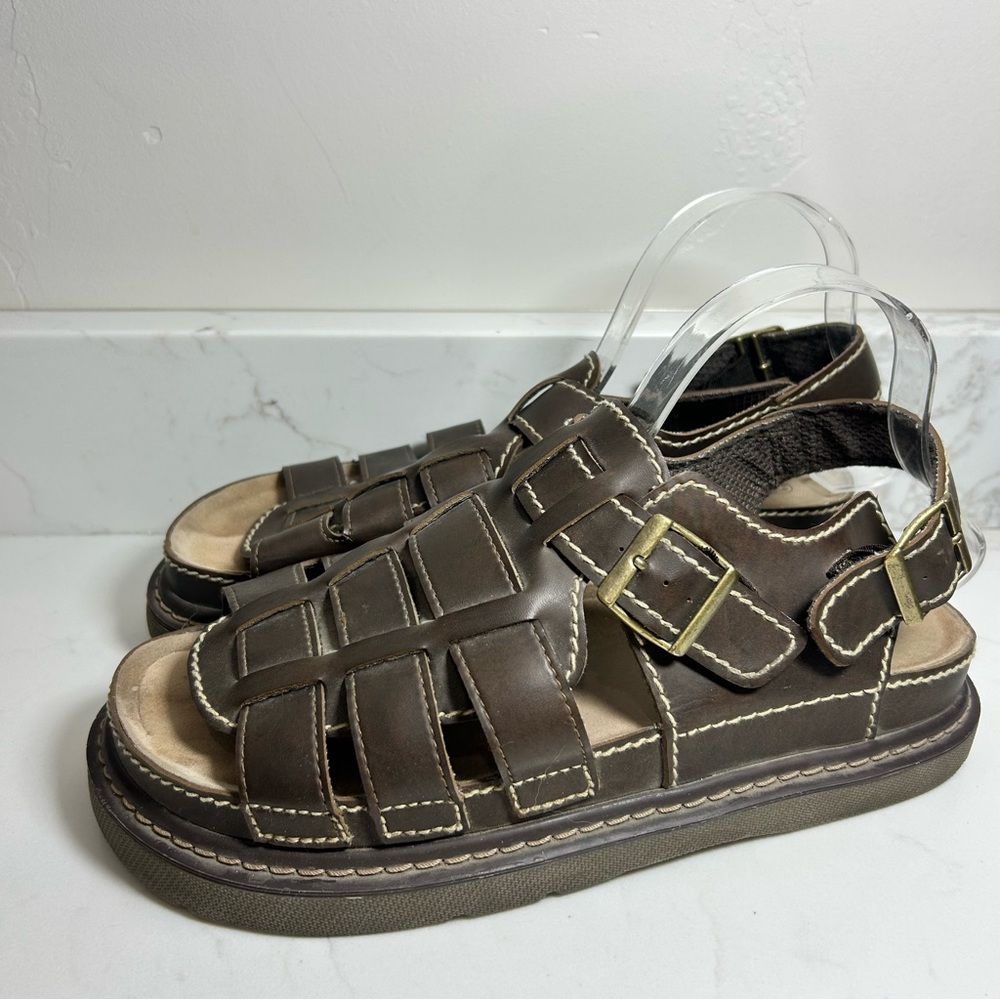 Vintage 90s Y2K Platform Chunky Fishermen Sandals Mens Sz 11 Brown Faux Leather
